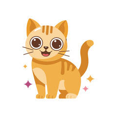 Fototapeta premium Smiling orange kitten standing with eyes, cute cat vector for kids birthday invitation, pet adoption poster, nursery wall art design