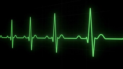 Glowing green ecg heartbeat line on dark background with vibrant neon lighting and futuristic medical theme