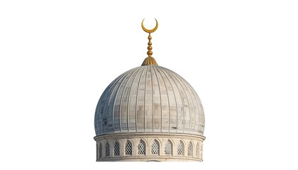 Fototapeta premium A stunning dome of a mosque with a golden crescent moon on top, set against a clean white background