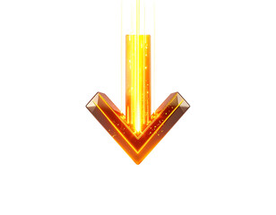 Glowing orange arrow points down, streaks of light, golden particles
