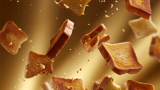 Slices of perfectly toasted bread hover gracefully against a light golden background. Sun rays illuminate each piece, bringing a sense of warmth and cheer to any kitchen setting