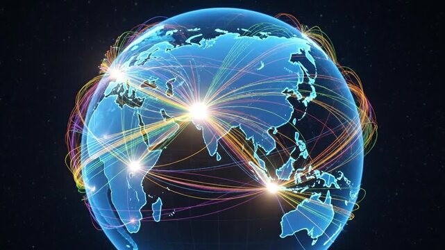 Abstract Visualization of Global Human Migration on World Map