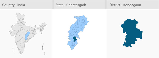 Fototapeta premium Kondagaon_city_Map_Chhattisgarh detailed map illustration graphic for educational reference, geographic visualization, design layouts, presentations,