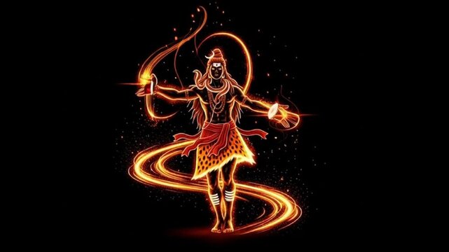 Glowing Neon Illustration of Lord Shiva Dancing Nataraja Pose
