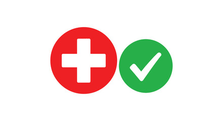 Obraz premium A simple graphic displays a red circle with a white cross and a green circle with a checkmark