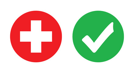 Fototapeta premium A simple graphic displays two circular icons a red circle with a white plus sign and a green circle with a checkmark