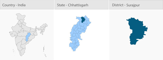 Fototapeta premium Surajpur_city_Map_Chhattisgarh detailed map illustration graphic for educational reference, geographic visualization, design layouts, presentations, d