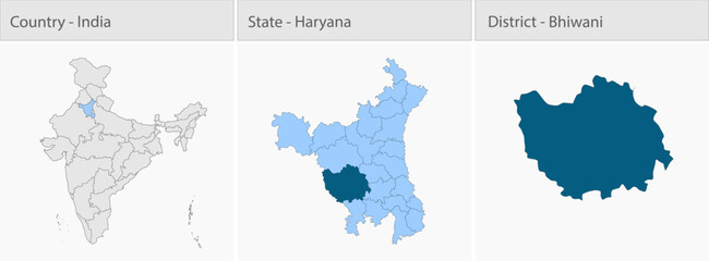 Obraz premium Bhiwani Map_Haryana detailed map illustration graphic for educational reference, geographic visualization, design layouts, presentations, digital medi