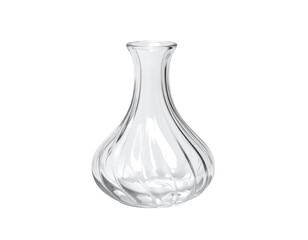 Elegant clear glass vessel with curved fluted sides and a flared neck