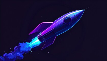 Fototapeta premium Vibrant purple rocket launching into space with bright blue flames