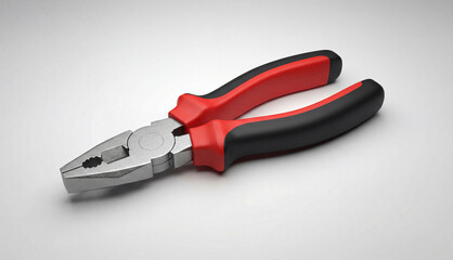 Obraz premium Pliers with red and black handles on a gray surface viewed from directly above