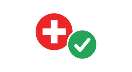 Fototapeta premium A vibrant illustration features a red circle with a white cross alongside a green circle containing a checkmark