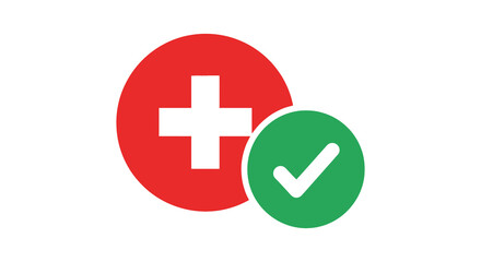 Fototapeta premium A vibrant illustration displays a red circle with a white cross alongside a green circle containing a checkmark