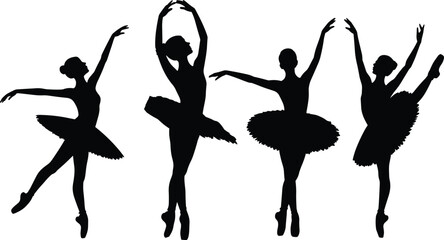Ballet dancer silhouette set graceful ballerinas performing classical dance poses isolated white background black vector illustration design © Asif's Creatives