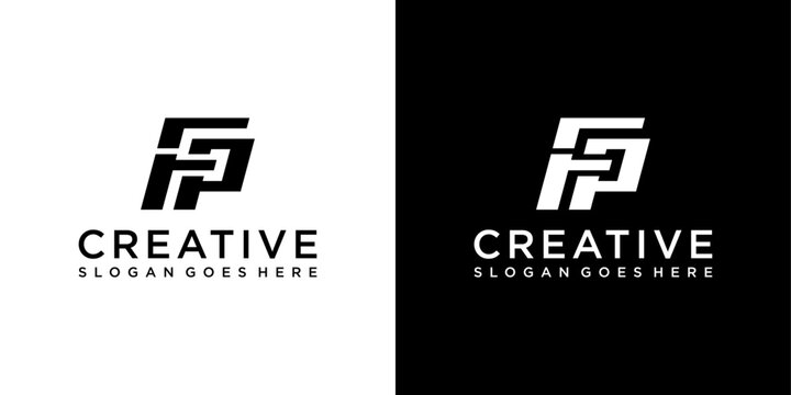 FP or PF initial letter logo design vector