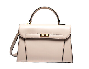 Elegant, structured light pink leather handbag with gold hardware