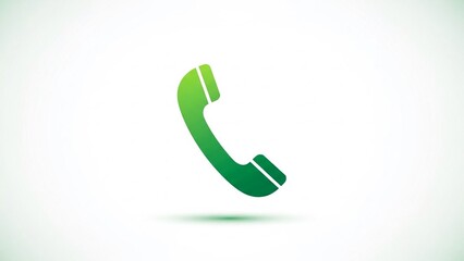 Green telephone receiver icon on white background with shadow