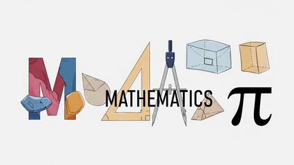 Mathematics concept with geometric shapes and tools on white background
