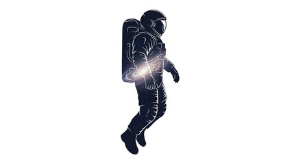 Astronaut floating in space with glowing equipment on their chest wearing a spacesuit