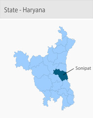 Fototapeta premium Sonipat-Haryana Map_Haryana detailed map illustration graphic for educational reference, geographic visualization, design layouts, presentations, digi