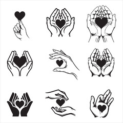 Emotional Support Hands Heart Love Silhouette Vector Art