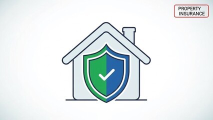 Property insurance concept with house shield icon and checkmark for security and protection