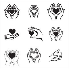 Romantic Care Hands Holding Heart Silhouette Vector Design