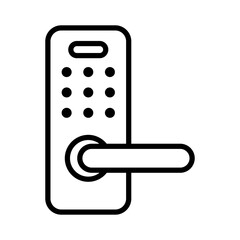 Electronic smart door lock, linear icon. Keyless entry system, digital security, and home access control. Line with editable stroke