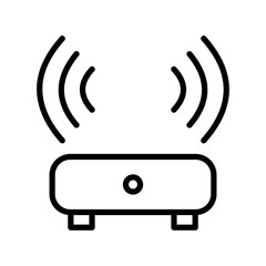 Wireless router signal hub, linear icon. Wi-Fi connectivity, smart home gateway, and network broadcasting. Line with editable stroke