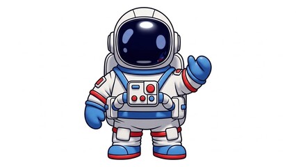 Astronaut in white and blue space suit with red accents giving thumbs up on white background