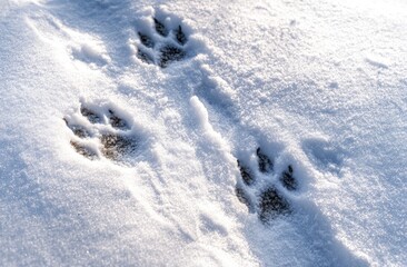 Obraz premium Animal tracks imprinted on fresh white snow, revealing paw prints