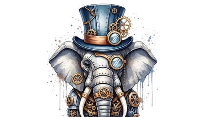 Steampunk elephant portrait with goggles and top hat industrial fantasy creature