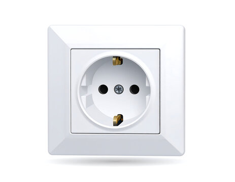 Square white wall outlet with recessed circular socket and ground