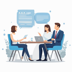 Abstract Business Discussion Vector Illustration With Team Silhouettes and Speech Elements