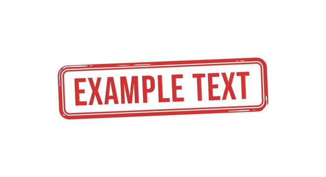 A red rectangular stamp with rounded corners displays the words example text in bold white capital letters