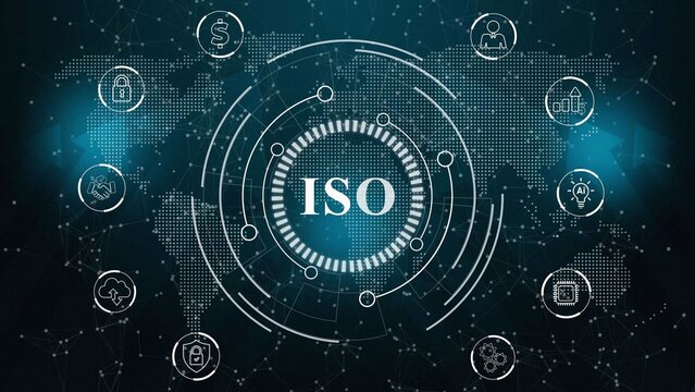 ISO Standard certification standardization quality control concept on screen. Motion graphics of ISO concept