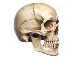 Obraz premium Detailed realistic human skull, viewed from the side, with intricate bone texture