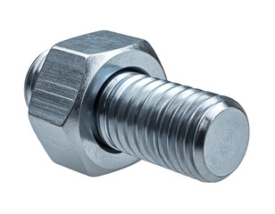 Hexagonal nut threaded onto a metal bolt