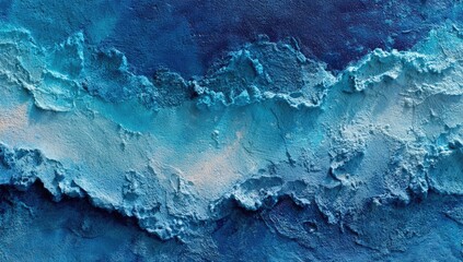 Textured abstract art in shades of deep blue, turquoise, and light cream
