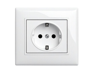 White, modern, square, wall-mounted electrical socket with two round holes