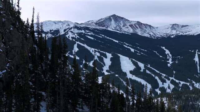 Jacque Peak Halfpipe Copper Mountain Ski Resort Ten Mile Peak Canyon mountainside i70 winter morning aerial drone view December East Center Village Mayflower Gulch Wheeler Junction ski Trails forward