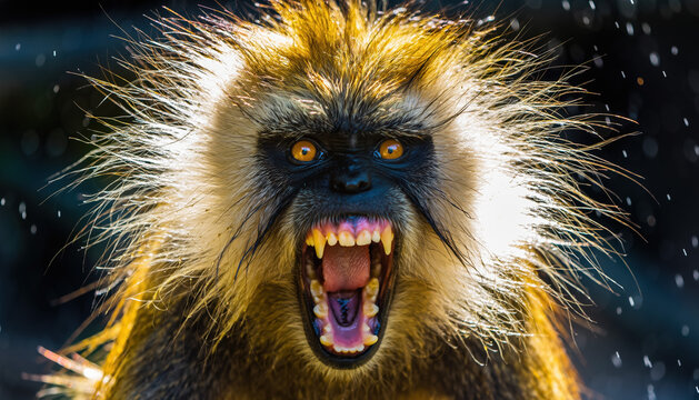 Furious Golden Monkey Screaming with Bared Teeth Portrait
