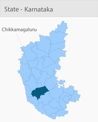 Fototapeta premium Chikkamagaluru-Karnataka_Map detailed map illustration graphic for educational reference, geographic visualization, design layouts, presentations, dig