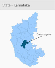 Obraz premium Davanagere-Karnataka_Map detailed map illustration graphic for educational reference, geographic visualization, design layouts, presentations, digital