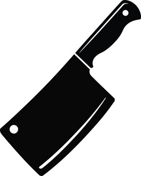 A stark black outline of a large kitchen cleaver knife with a sturdy handle on white