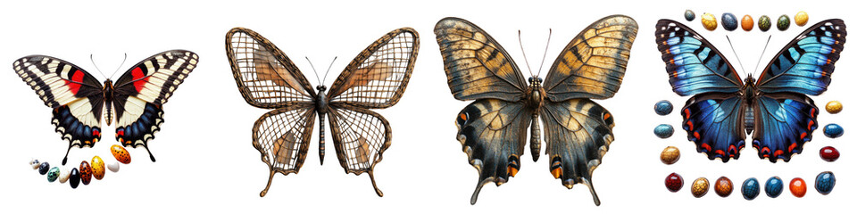 Naklejka premium Butterfly Lifecycle Chart - From Egg to Winged Wonder Isolated on Clear White Background Highly Detailed
