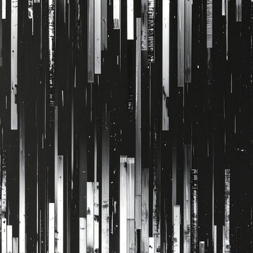 A grayscale image with numerous vertical lines and rectangles