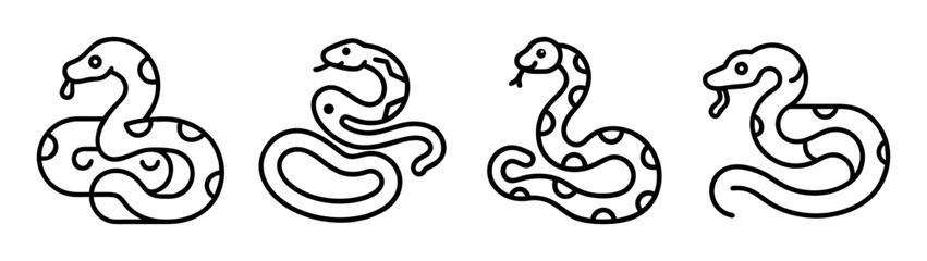 Obraz premium Stylized reptile animal snake doodle drawing set icon design