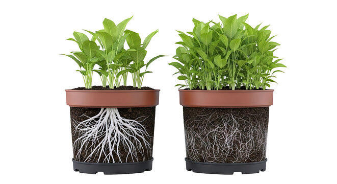 Healthy vs. Unhealthy Plant Root Systems in Pots