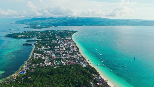 Drone captures full view of Boracay&rsquo;s coastline with turquoise waters and boats